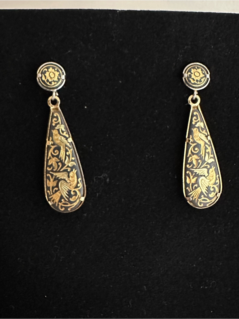 Spanish Damascene Bird Dangle Earrings
